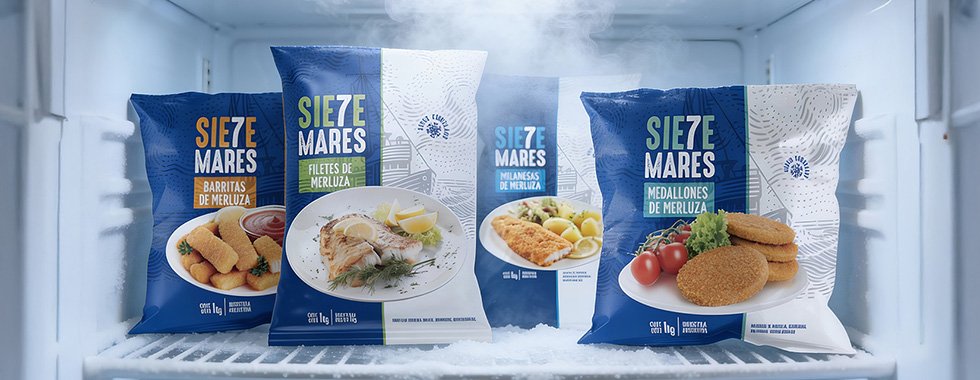 Creacion de marca, identidad y línea de packaging Congelados 7 Mares