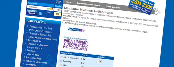 Web con carrito de compras Dacorex