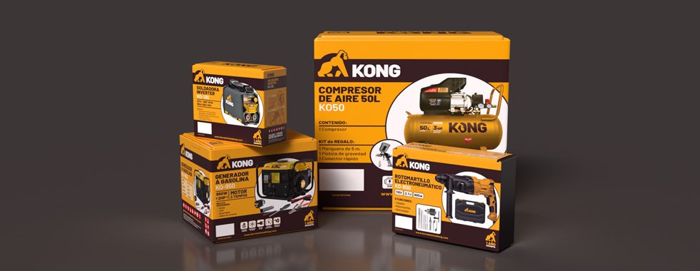 Creación de marca, identidad y línea de packs de Herramientas Kong